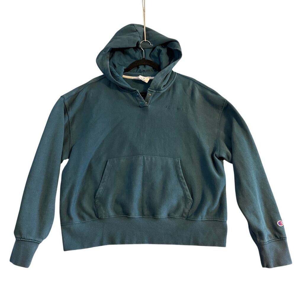 Champion 2-Snap Hoodie, Slate Teal, VTG, Men's Size M/XL